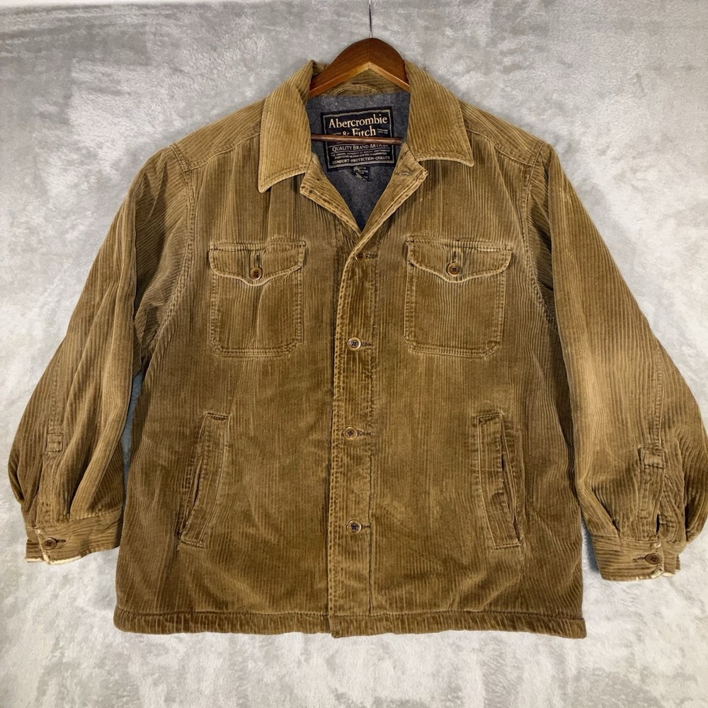 Vintage Abercrombie Fitch Thick Brown Corduroy Jacket Men's Large Fleece Lined